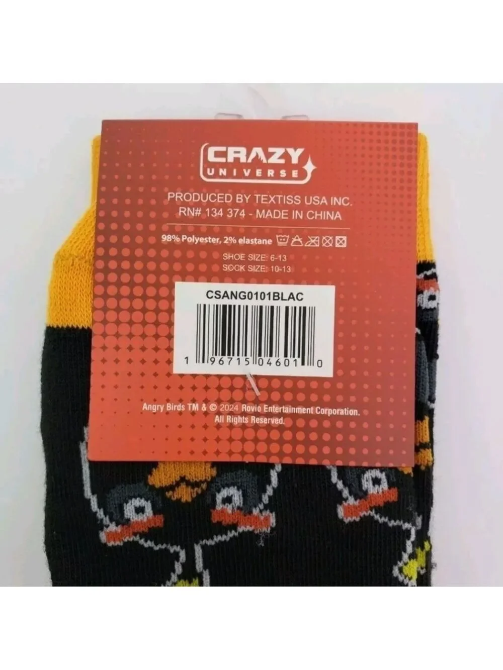 4/$25 Angry Birds Black and Yellow Novelty Crew Socks Socks New